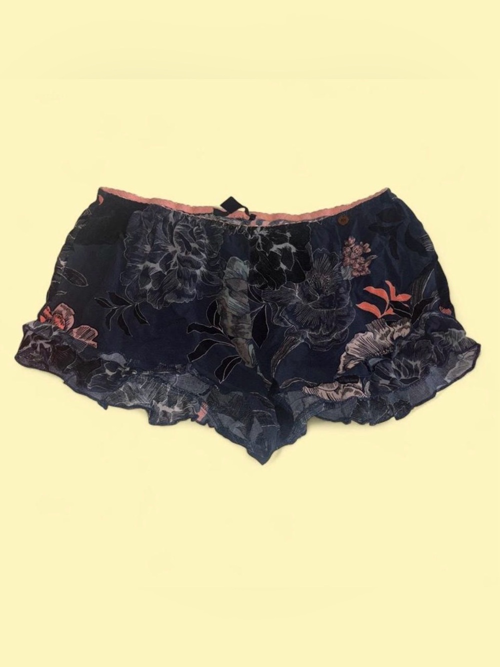 Floral Navy Mesh Sleep Shorts with Pink Trim